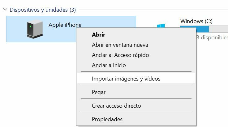 importar fotos de iphone a windows 10